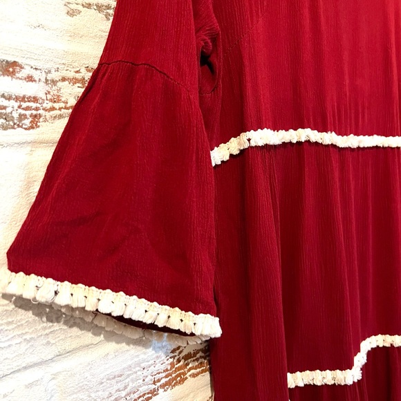 Umgee USA Bell Sleeve Dress Gauze Cotton Christmas Red White A Line Size XL - Picture 3 of 11